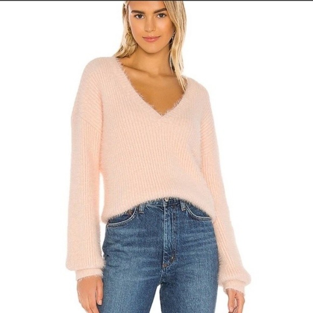 Majorelle Eyelash Fuzzy Blush Pink V-neck Full Sleeve Sweater S NWOT
